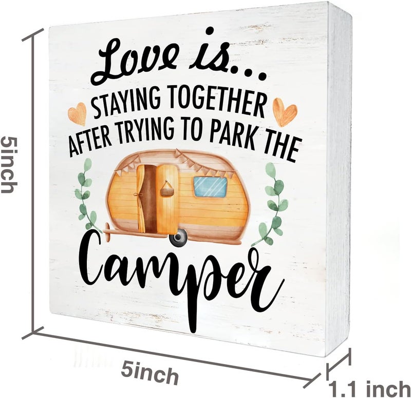 HDKY Funny Farmhouse Camping Wood Box Sign Home Decor Rustic RV Love is Staying Together Wooden Box Sign Block Plaque for Wall Tabletop Desk Decoration - Image 2